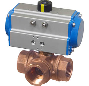 31D Series Brass 3-way ball valve with dual scotch yoke spring return pneumatic actuator