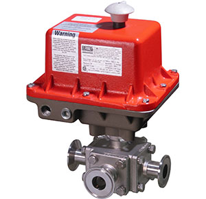 30D Series sanitary 3-way ball valve with heavy duty explosion proof electric actuator