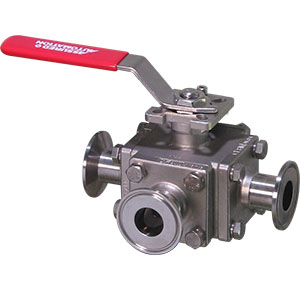 30D Series sanitary 3-way ball valve with manual lever actuator