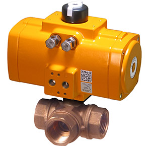 31D Series Brass 3-way ball valve with rack and pinion double acting pneumatic actuator
