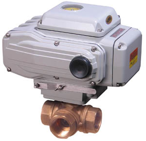 31D Series Brass 3-way ball valve with industrial duty electric actuator