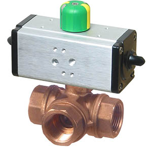 31D Series Brass 3-way ball valve with dual scotch yoke double acting pneumatic actuator