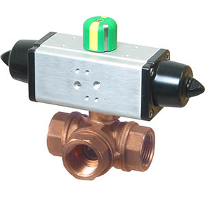 31D Series Brass 3-way ball valve with dual scotch yoke spring return pneumatic actuator