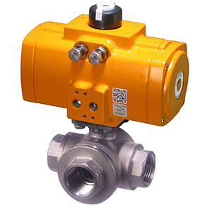 33D Series Stainless Steel 3-way ball valve with rack and pinion double acting pneumatic actuator