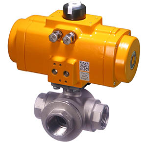 33D Series Stainless Steel 3-way ball valve with rack and pinion spring return pneumatic actuator