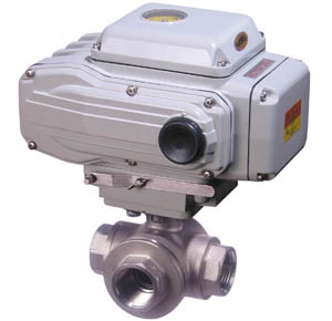 33D Series Stainless Steel 3-way ball valve with industrial duty electric actuator