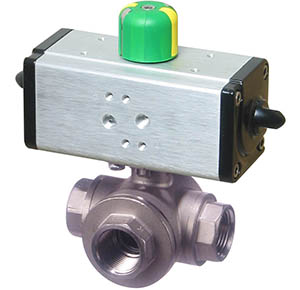 33D Series Stainless Steel 3-way ball valve with dual scotch yoke double acting pneumatic actuator