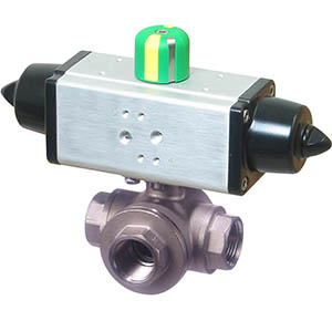33D Series Stainless Steel 3-way ball valve with dual scotch yoke spring return pneumatic actuator