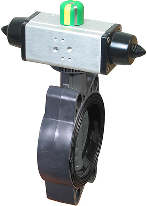 FE Series PVC butterfly valve with dual scotch yoke spring return pneumatic actuator