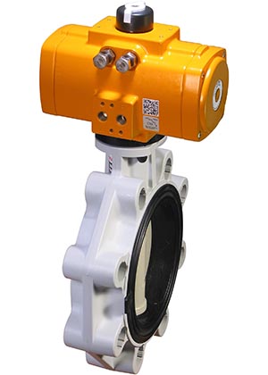FK Series PVC butterfly valve with dual scotch yoke double acting pneumatic actuator