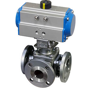 33D Series Stainless Steel 3-way ball valve with rack and pinion spring return pneumatic actuator