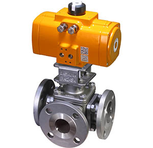 300# Flanged Carbon Steel 3-way Ball Valve with rack and pinion double acting pneumatic actuator
