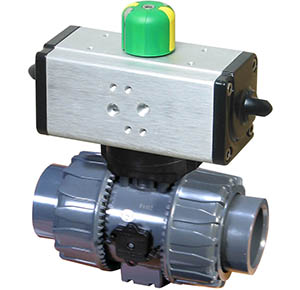 P2 Series PVC ball valve with dual scotch yoke double acting pneumatic actuator
