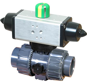 P2 Series PVC ball valve with dual scotch yoke spring return pneumatic actuator