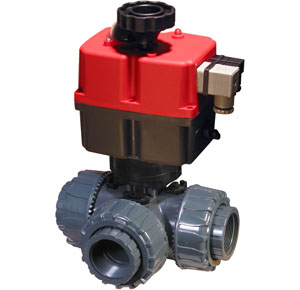 PTP Series PVC 3-way ball valve with multi-voltage electric actuator