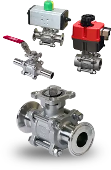 Stainless Steel Ball Valves with various connection types and actuators 