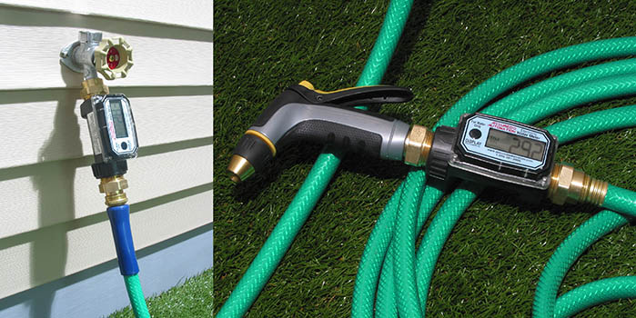 water meter on garden hose nozzle ens and spigot end